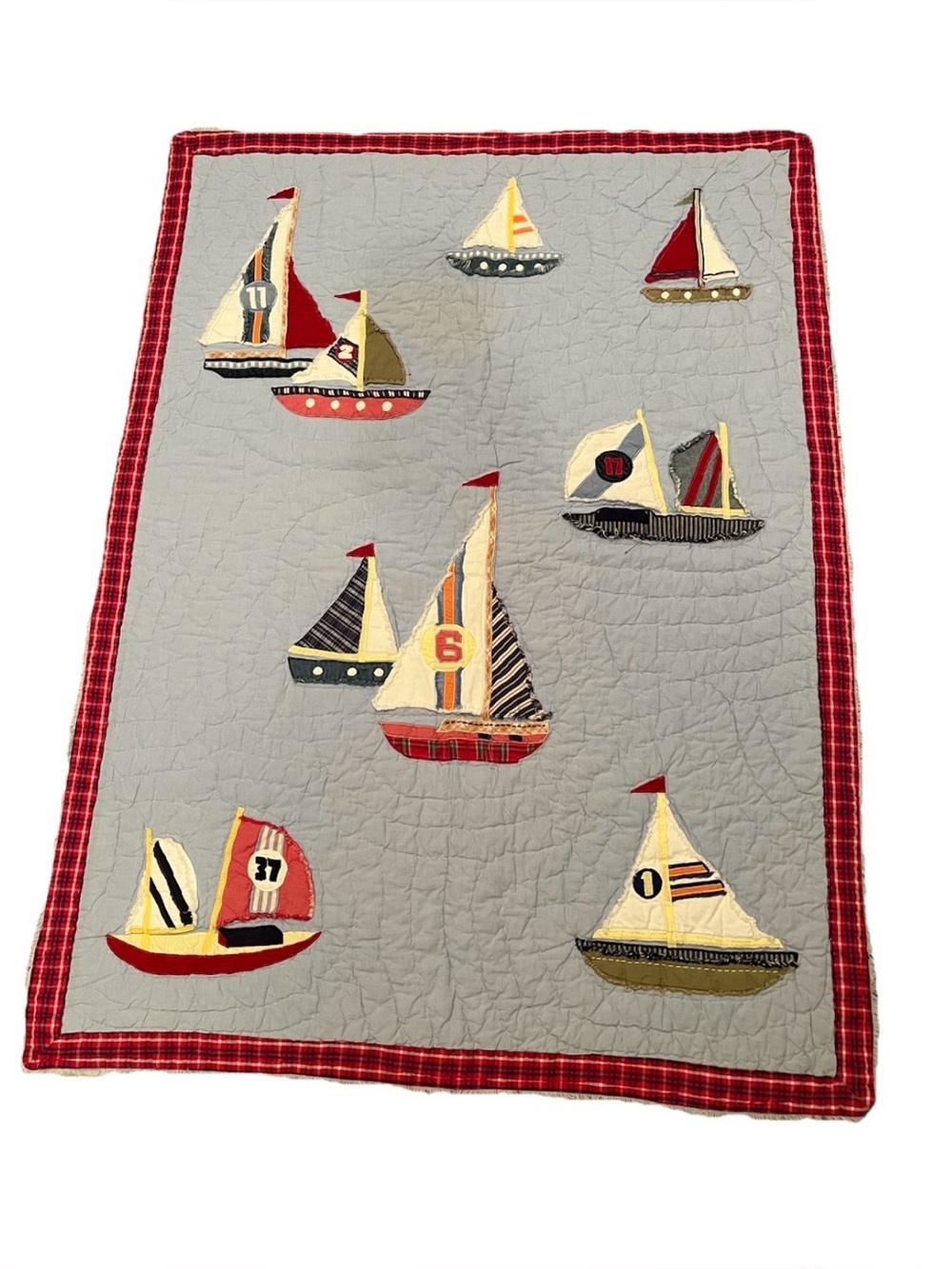 Pottery Barn Kids Crib Quilt Blanket Sailboats Nautical